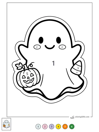 Smiling Ghost with Pumpkin and Candy Corn — color by number
