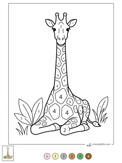 Smiling Giraffe Sitting in Tall Leaves — color by number
