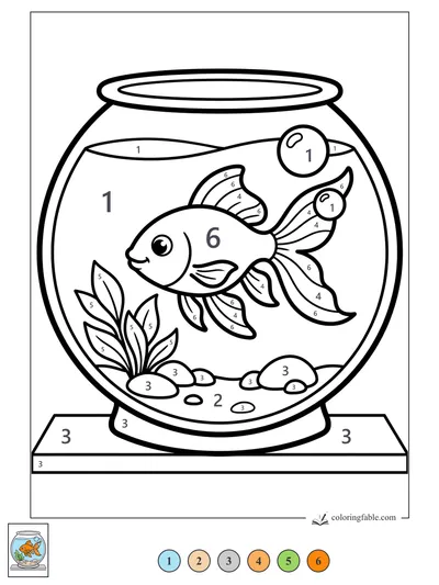 Smiling Goldfish in a Round Bowl — color by number