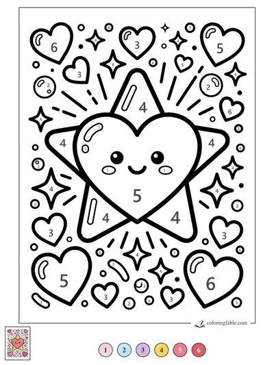 Smiling Heart Star Sticker Burst — color by number