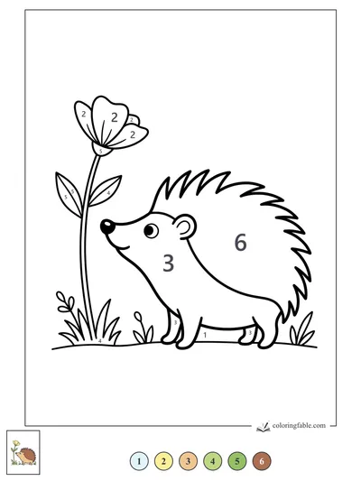 Smiling Hedgehog Beside a Tall Flower — color by number