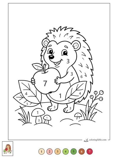 Smiling Hedgehog Holding a Big Apple — color by number