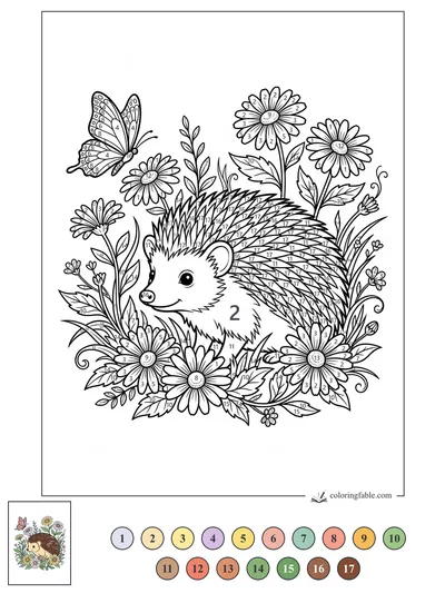 Smiling Hedgehog in a Daisy Patch — color by number