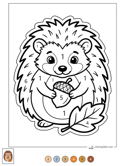 Smiling Hedgehog with a Secret Acorn — color by number