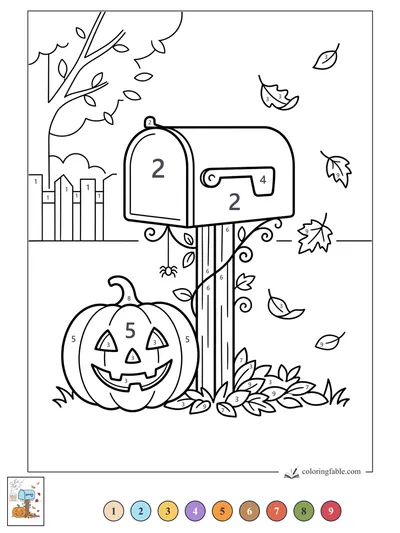 Smiling Jack-o’-Lantern by the Mailbox — color by number