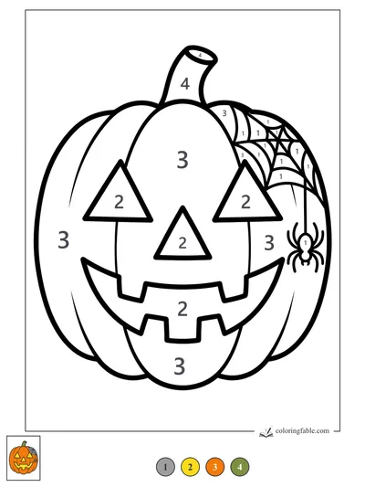 Smiling Jack-o'-Lantern with Spider Web — color by number