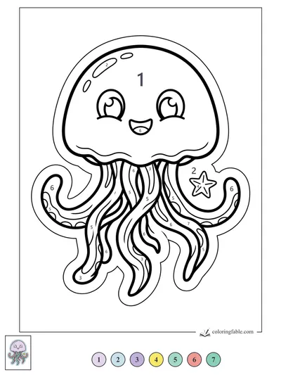 Smiling Jellyfish Sticker with Star Charm — color by number