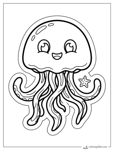 Cute sticker-style jellyfish with big eyes, wavy tentacles, and a small star charm.