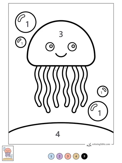 Smiling Jellyfish with Four Bubbles — color by number