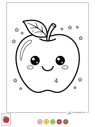 Smiling Kawaii Apple with Stars — color by number