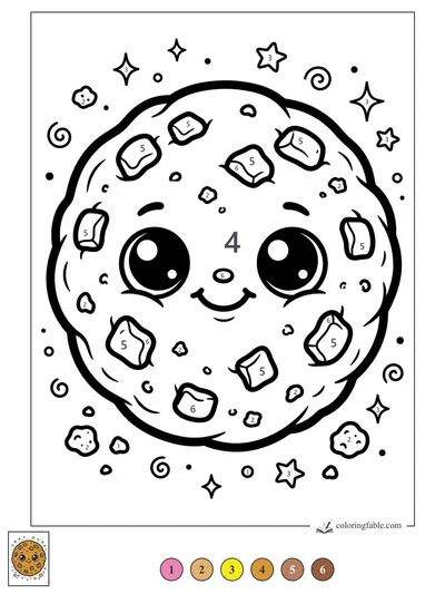 Smiling Kawaii Cookie with Sprinkles and Stars — color by number