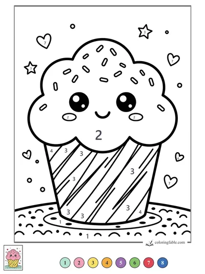 Smiling Kawaii Cupcake with Sprinkles — color by number