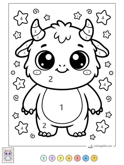 Smiling Kawaii Monster with Stars — color by number