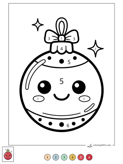 Smiling Kawaii Ornament with Bow and Sparkles — color by number