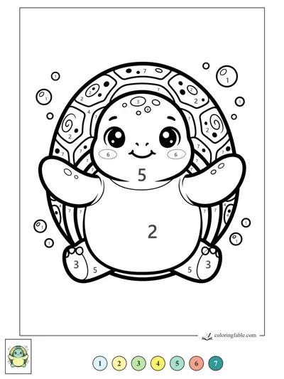 Smiling Kawaii Turtle with Bubble Shell — color by number
