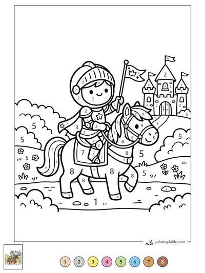 Smiling Knight Riding Past the Castle — color by number