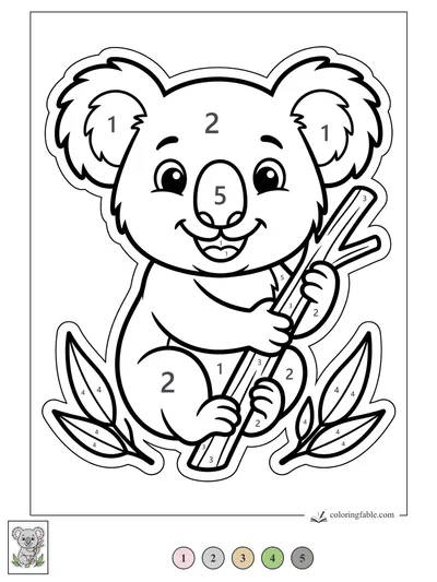 Smiling Koala Holding Eucalyptus Stems — color by number