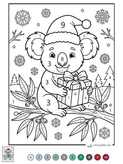 Smiling Koala With a Winter Gift — color by number
