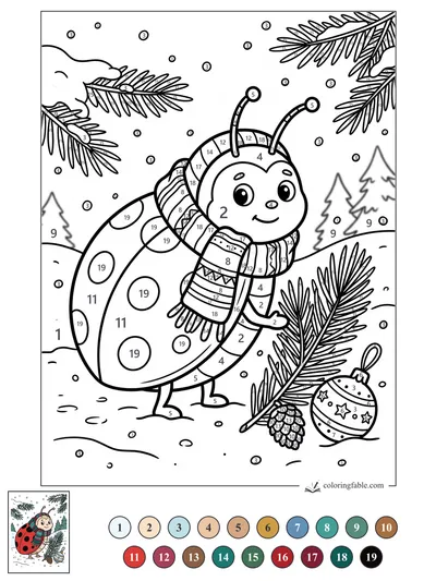 Smiling Ladybug in a Winter Scarf — color by number