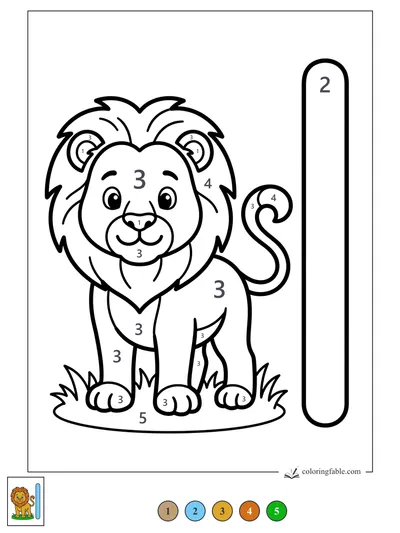 Smiling Lion Beside a Tall Round Post — color by number