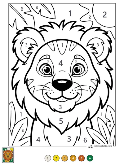 Smiling Lion Cub Under Jungle Leaves — color by number
