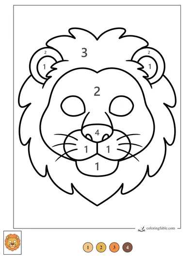 Smiling Lion Face With Fluffy Mane — color by number