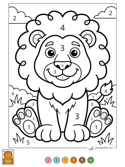 Smiling Lion with Fluffy Mane — color by number