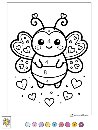 Smiling Love Bug with Heart Wings — color by number