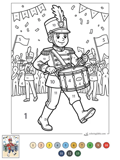 Smiling Marching Drummer in a Parade — color by number
