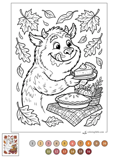 Smiling Monster Sneaking Pie at the Fall Picnic — color by number