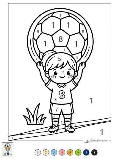 Smiling Number 8 Lifts a Giant Soccer Ball — color by number