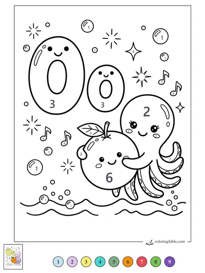 Smiling O’s with an Octopus and Orange — color by number