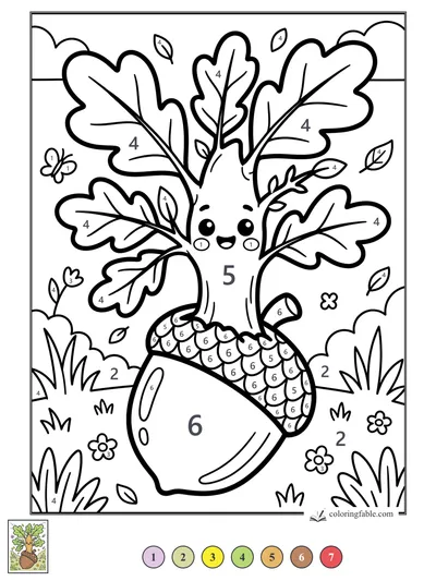 Smiling Oak Sprout in an Acorn Cup — color by number