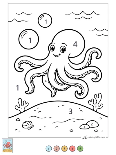 Smiling Octopus with Bubbles — color by number