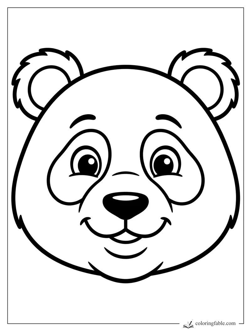 Easy panda face coloring page with round ears, big eyes, eye patches, and a gentle smile.