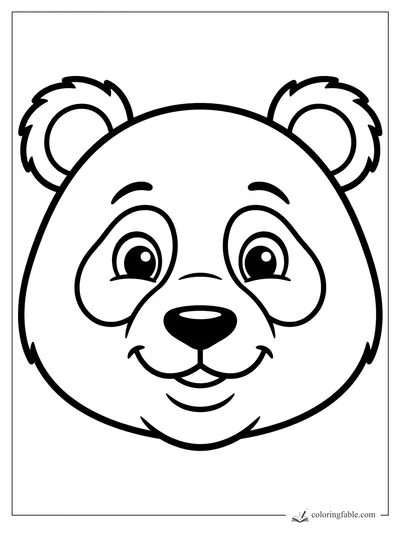 Easy panda face coloring page with round ears, big eyes, eye patches, and a gentle smile.