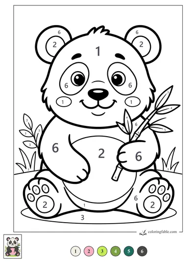 Smiling Panda Holding Bamboo — color by number