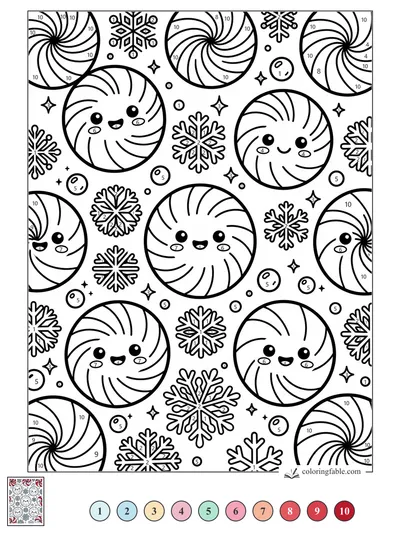 Smiling Peppermints and Snowflakes — color by number