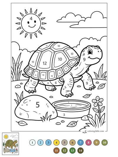 Smiling Pet Tortoise by the Water Dish — color by number