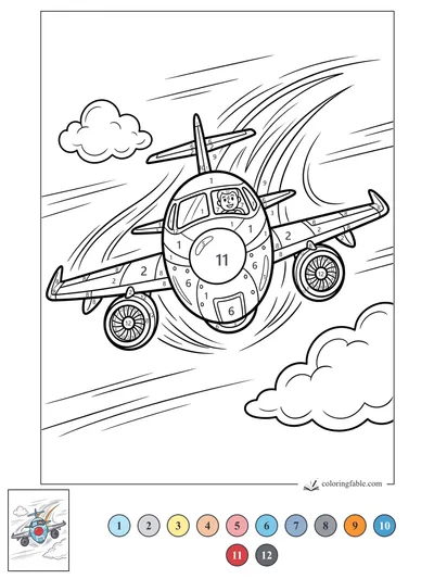 Smiling Pilot in a Swooping Jet — color by number