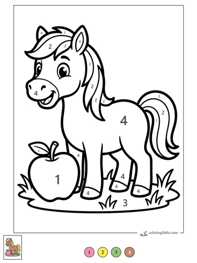 Smiling Pony Beside a Big Apple — color by number