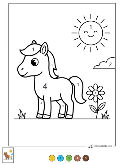 Smiling Pony Beside a Daisy — color by number