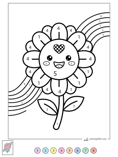 Smiling Preppy Daisy with Rainbow Stripes — color by number