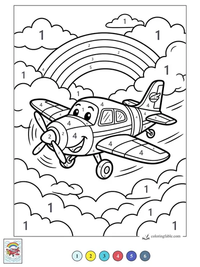 Smiling Propeller Plane Under a Rainbow — color by number