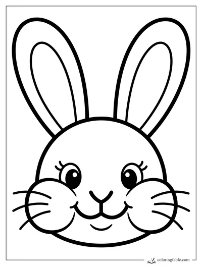 Bold easy rabbit face with tall ears, round cheeks, whiskers, eyelashes, and a happy smile