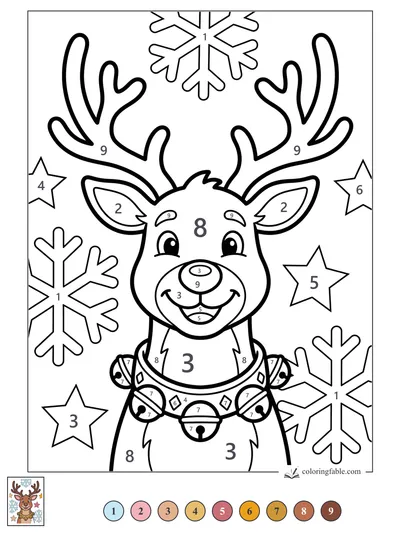 Smiling Reindeer with Jingle Bells — color by number