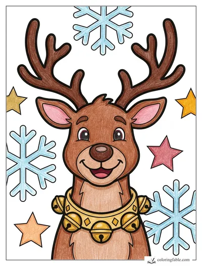 Smiling Reindeer with Jingle Bells — colored example