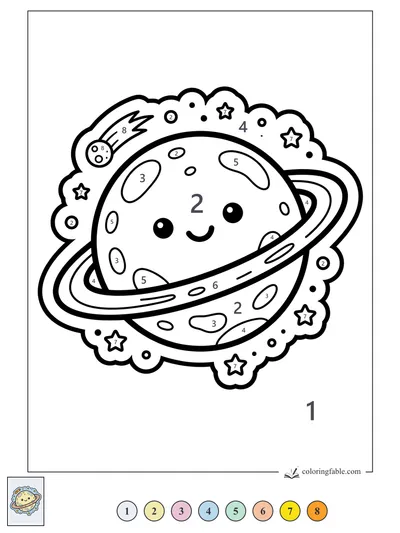 Smiling Ringed Planet Sticker — color by number