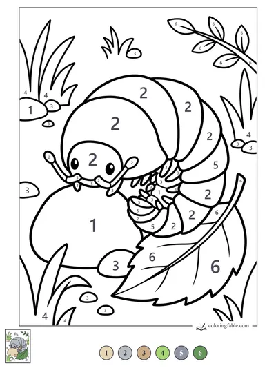 Smiling Roly-Poly on a Leaf — color by number