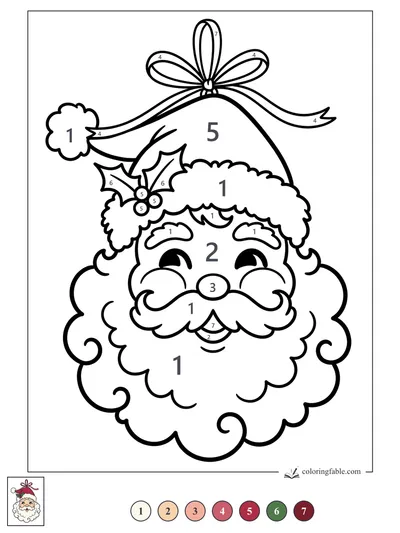 Smiling Santa Face Ornament with Bow — color by number